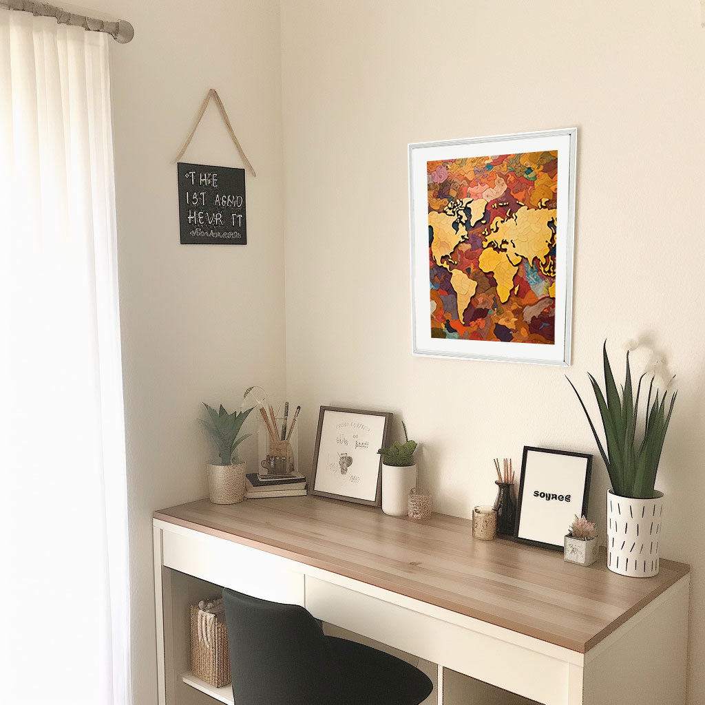 世界地図のアートポスター机配置イメージ