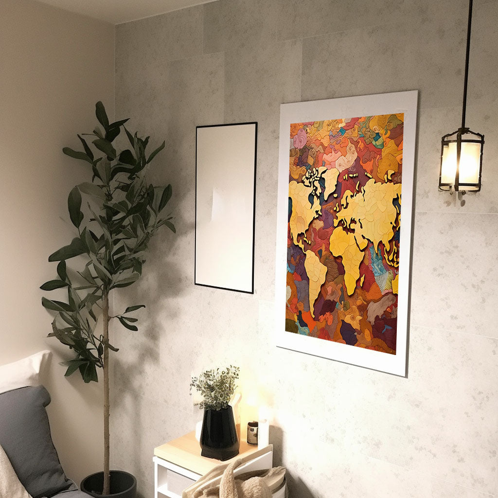 世界地図のアートポスター廊下配置イメージ