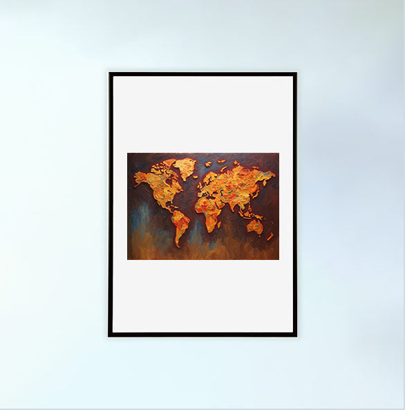 世界地図のアートポスター黒フレームあり