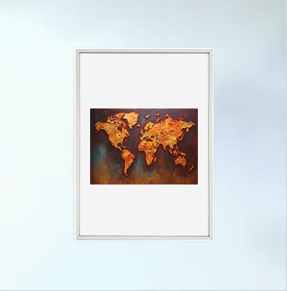 世界地図のアートポスター銀フレームあり
