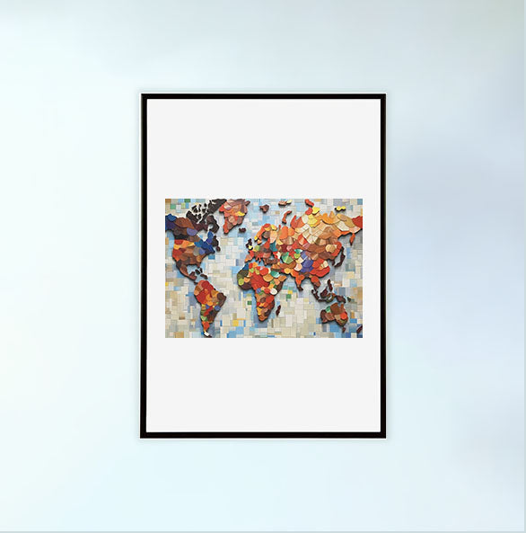 世界地図のアートポスター黒フレームあり