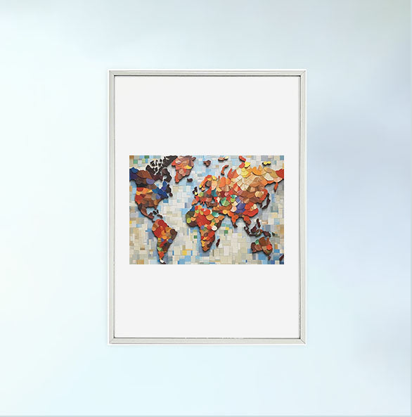 世界地図のアートポスター銀フレームあり