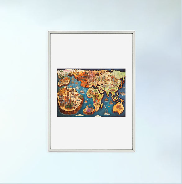 世界地図のアートポスター銀フレームあり