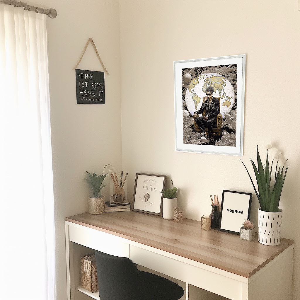 世界地図のアートポスター机配置イメージ