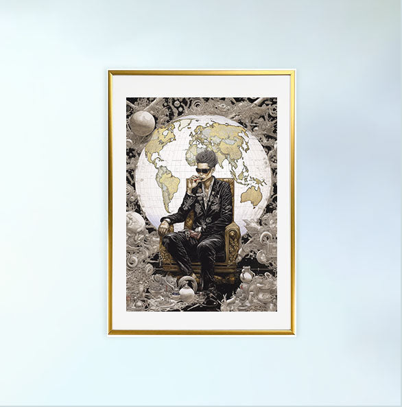 世界地図のアートポスター金フレームあり