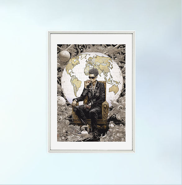 世界地図のアートポスター銀フレームあり