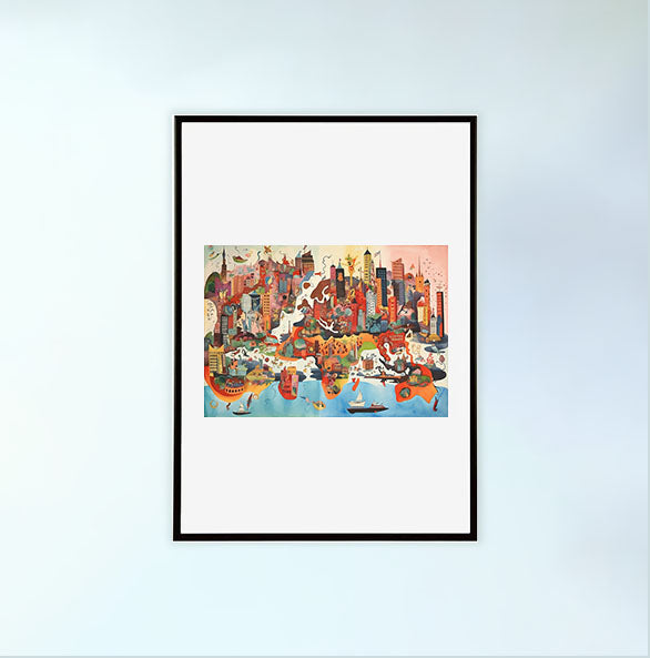 世界地図のアートポスター黒フレームあり