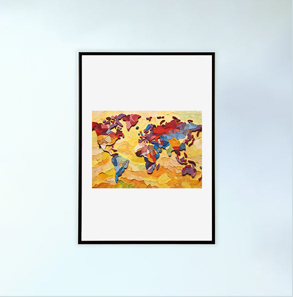 世界地図のアートポスター黒フレームあり