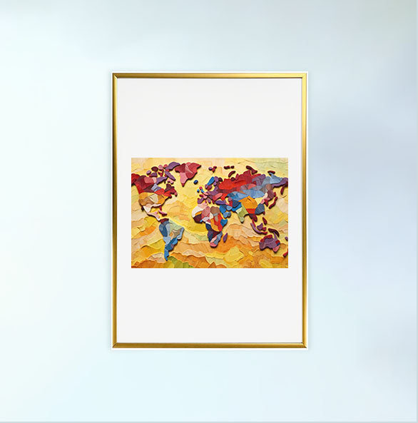 世界地図のアートポスター金フレームあり