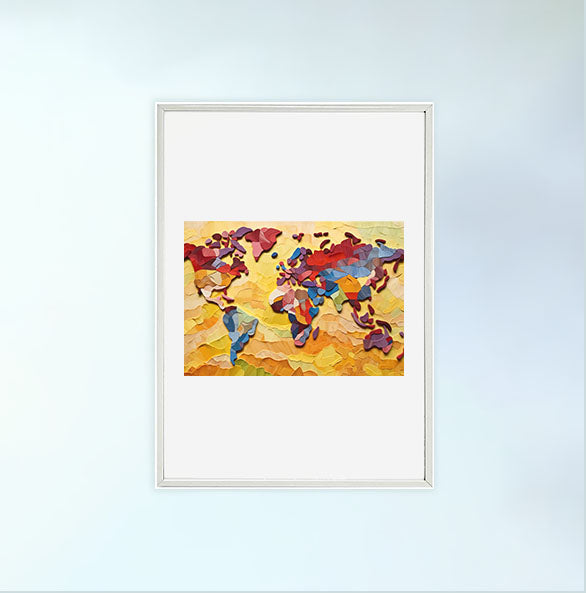 世界地図のアートポスター白フレームあり