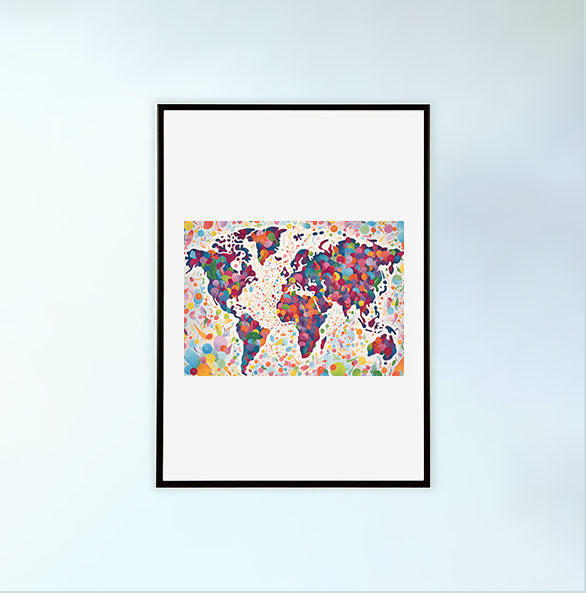 世界地図のアートポスター黒フレームあり