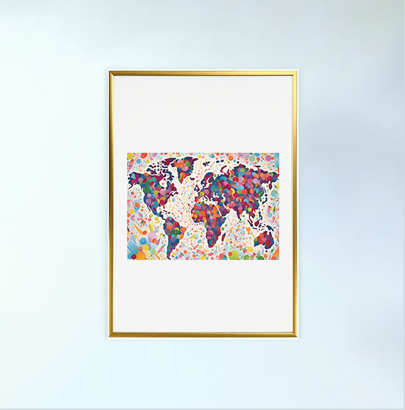 世界地図のアートポスター金フレームあり