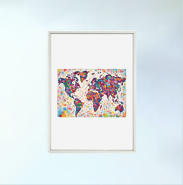 世界地図のアートポスター銀フレームあり