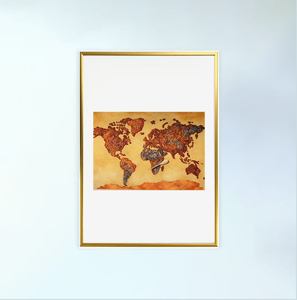 世界地図のアートポスター金フレームあり