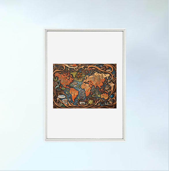 世界地図のアートポスター銀フレームあり