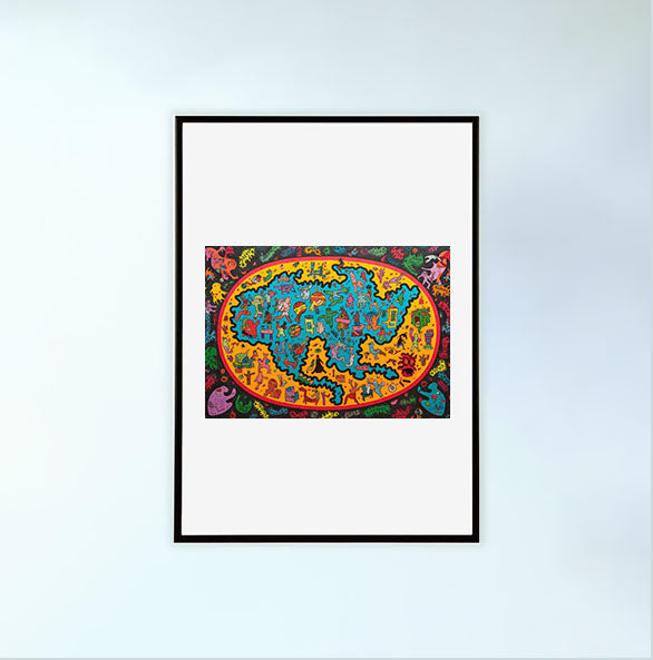 世界地図のアートポスター黒フレームあり