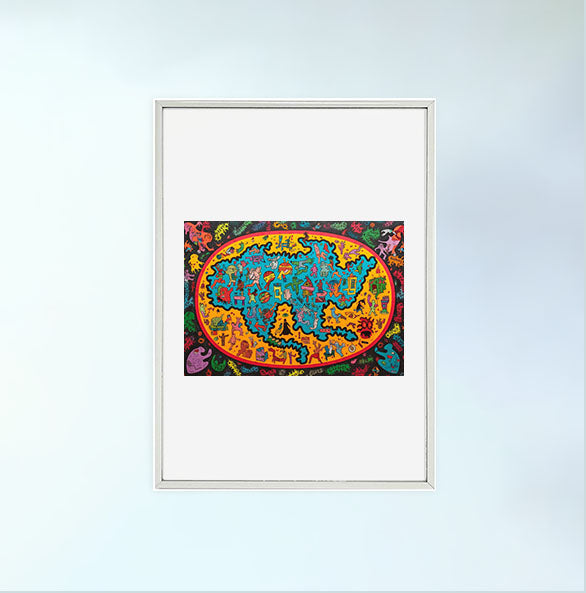 世界地図のアートポスター銀フレームあり