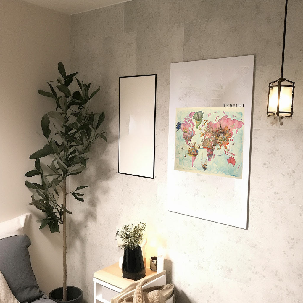 世界地図のアートポスター廊下配置イメージ