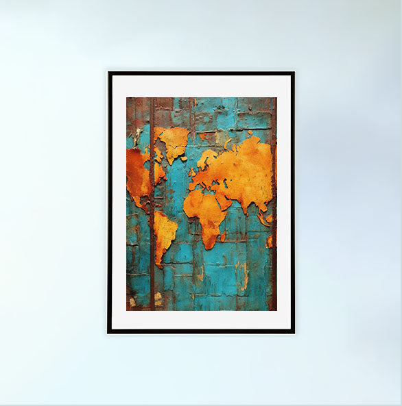 世界地図のアートポスター黒フレームあり