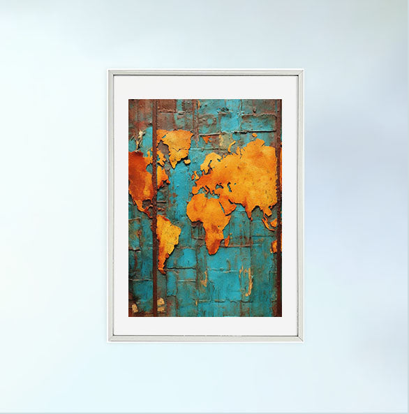 世界地図のアートポスター銀フレームあり