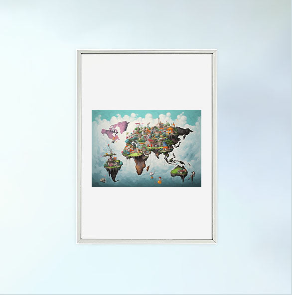 世界地図のアートポスター銀フレームあり