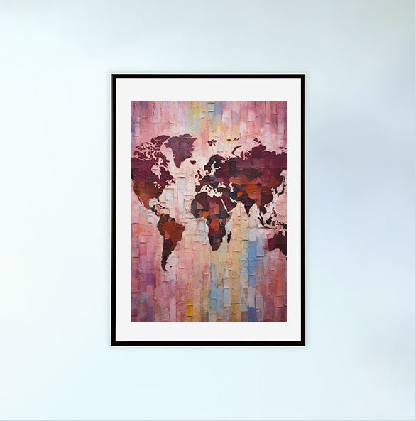 世界地図のアートポスター黒フレームあり