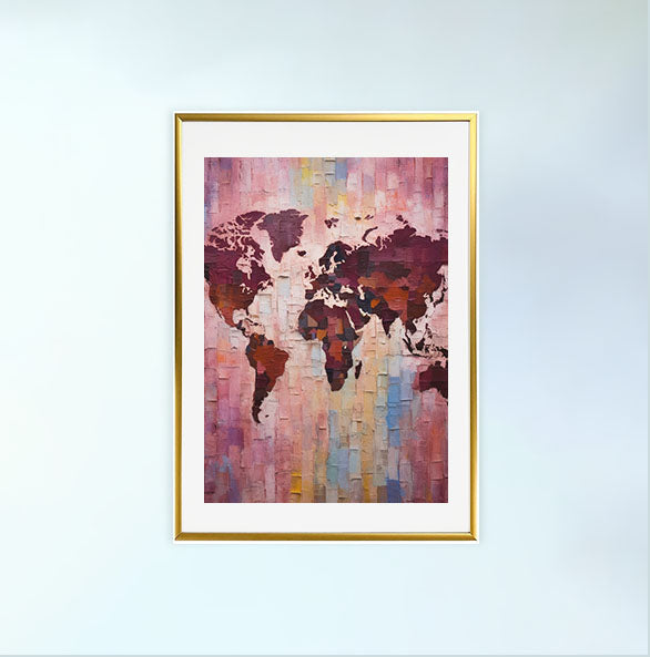 世界地図のアートポスター金フレームあり