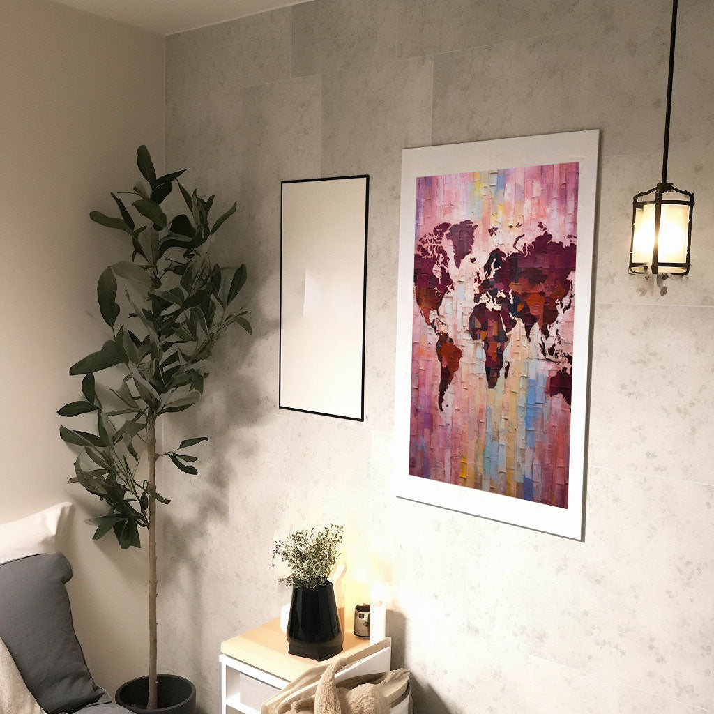 世界地図のアートポスター廊下配置イメージ