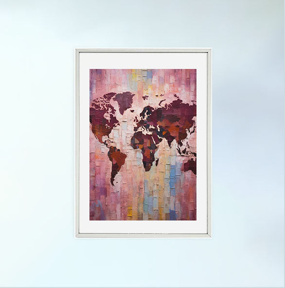 世界地図のアートポスター銀フレームあり