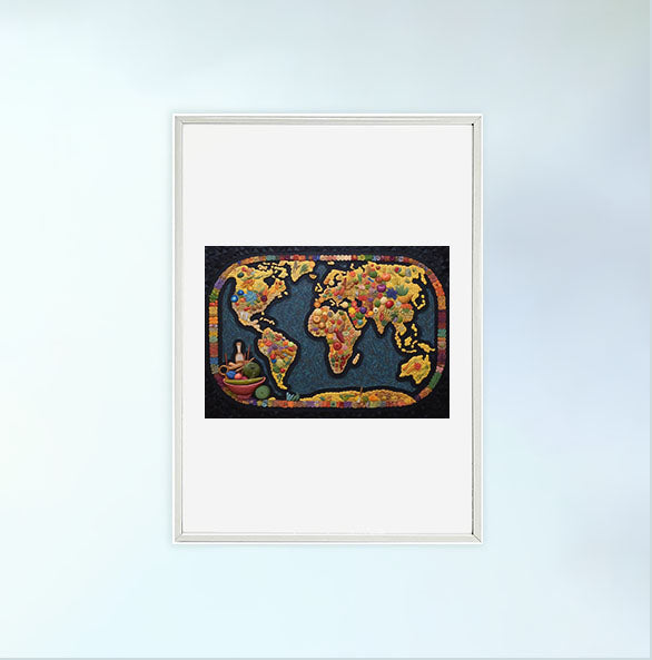 世界地図のアートポスター白フレームあり