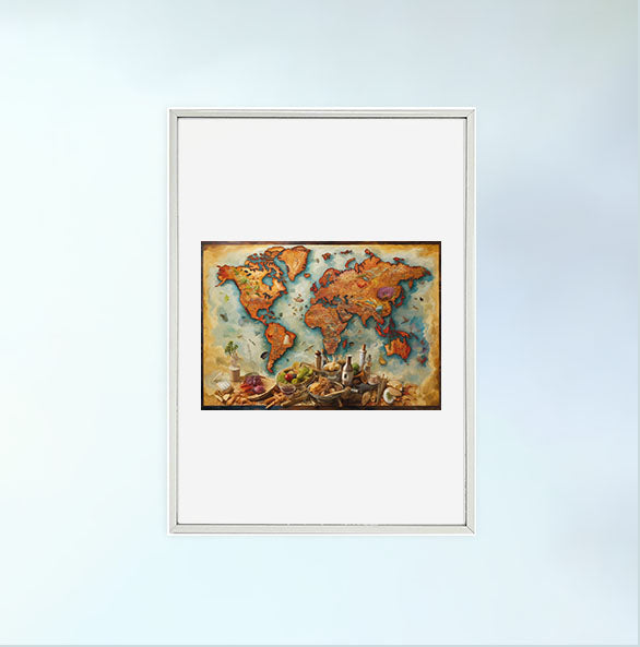 世界地図のアートポスター銀フレームあり