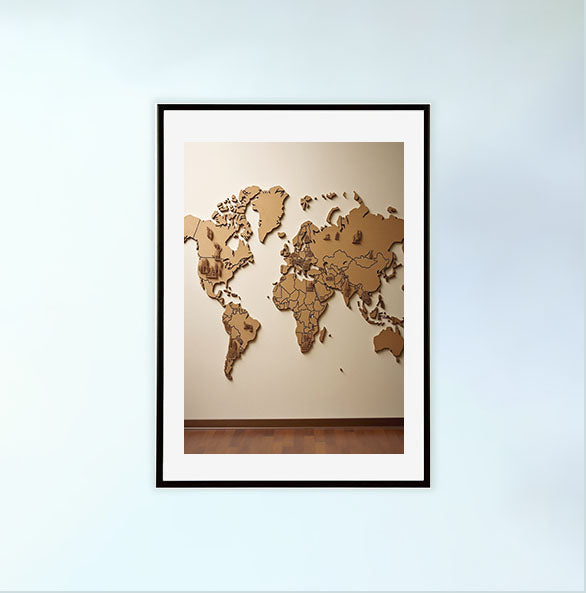世界地図のアートポスター黒フレームあり