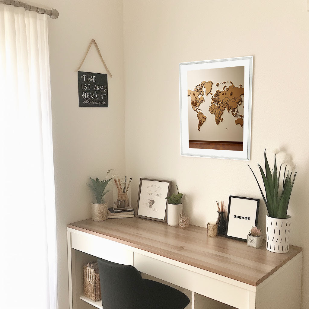 世界地図のアートポスター机配置イメージ