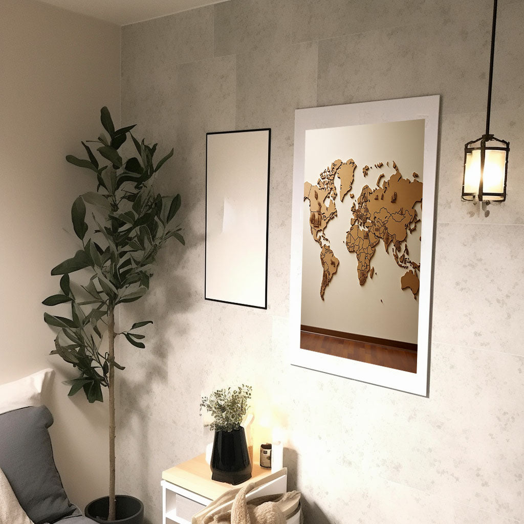 世界地図のアートポスター廊下配置イメージ