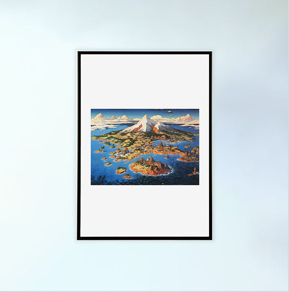 世界地図のアートポスター黒フレームあり