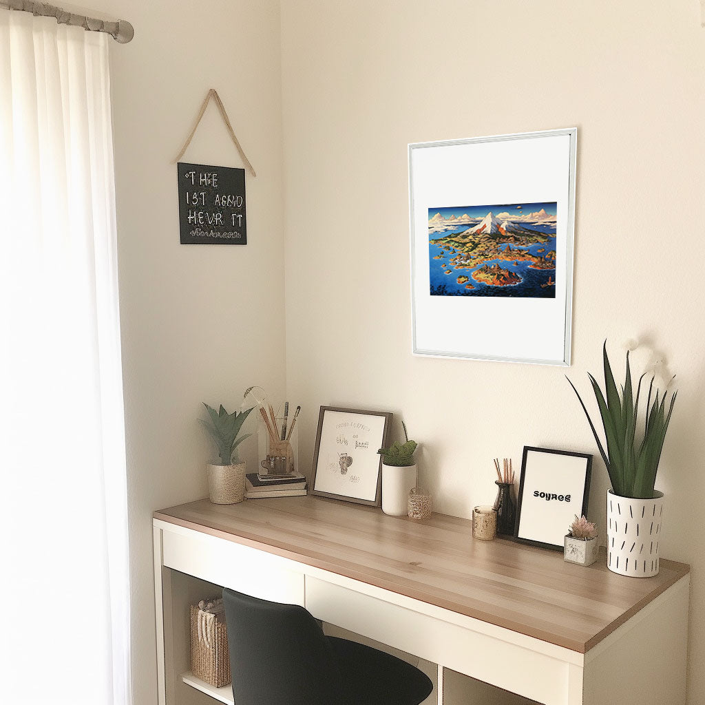 世界地図のアートポスター机配置イメージ