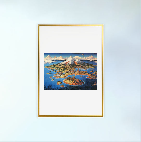 世界地図のアートポスター金フレームあり