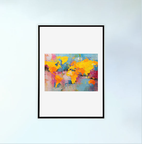 世界地図のアートポスター黒フレームあり