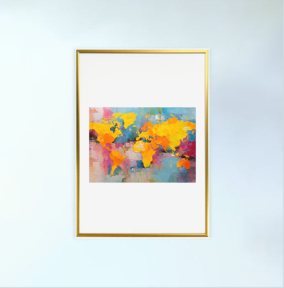 世界地図のアートポスター金フレームあり