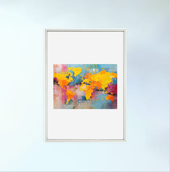 世界地図のアートポスター銀フレームあり