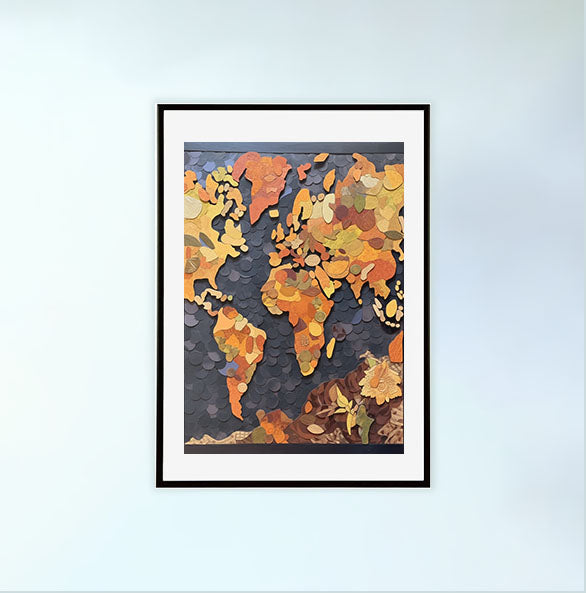 世界地図のアートポスター黒フレームあり