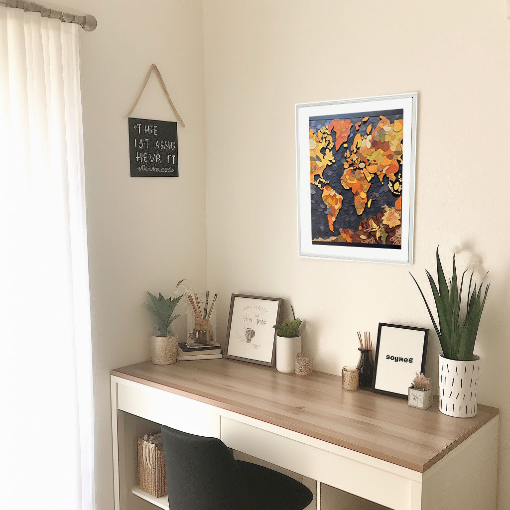 世界地図のアートポスター机配置イメージ