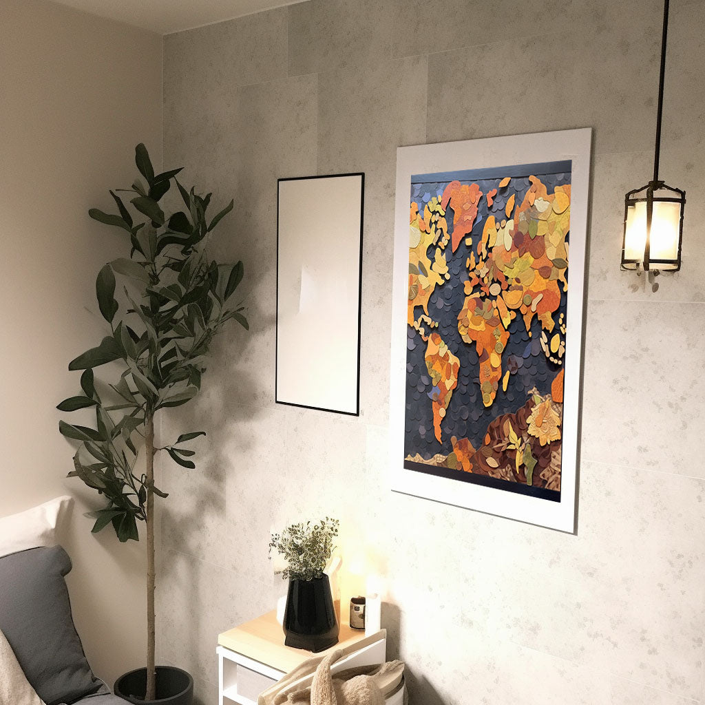 世界地図のアートポスター廊下配置イメージ