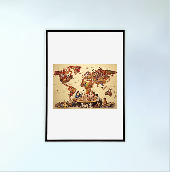 世界地図のアートポスター黒フレームあり