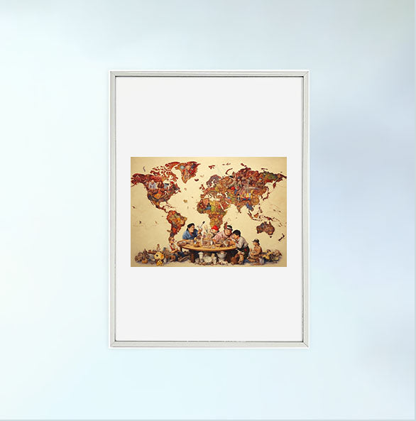 世界地図のアートポスター銀フレームあり