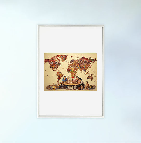 世界地図のアートポスター白フレームあり