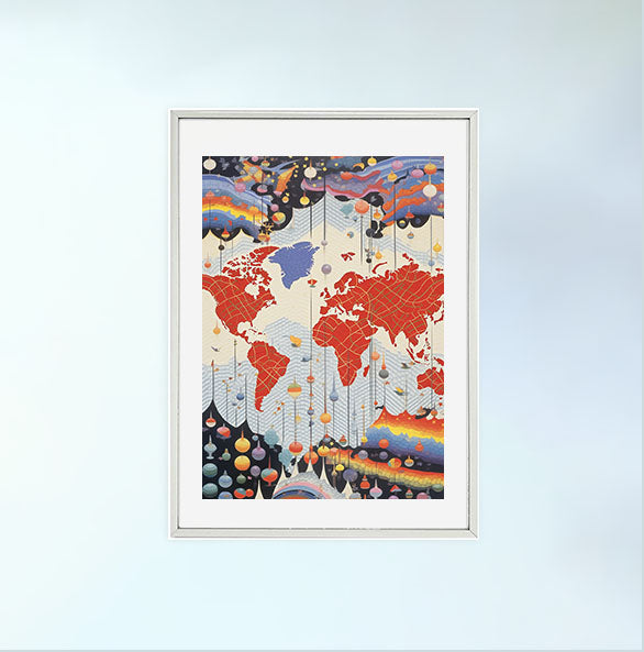 世界地図のアートポスター銀フレームあり