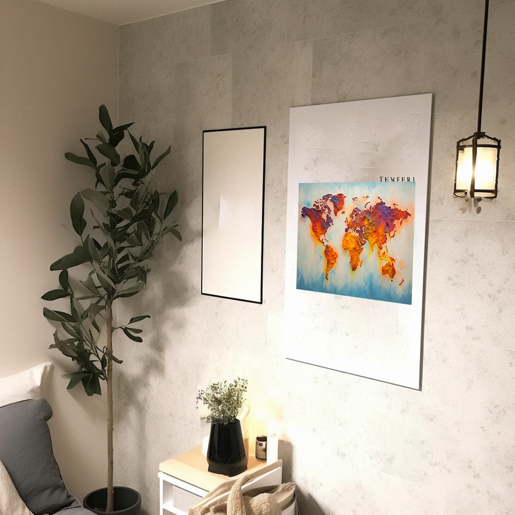 世界地図のアートポスター廊下配置イメージ