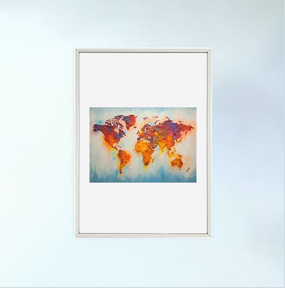 世界地図のアートポスター銀フレームあり