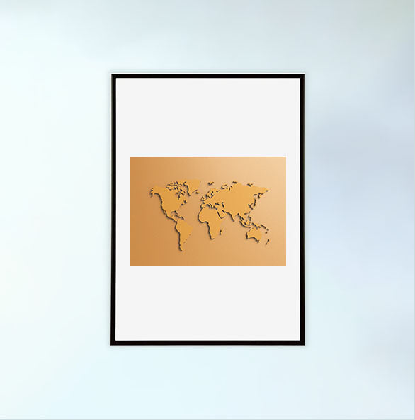 世界地図のアートポスター黒フレームあり